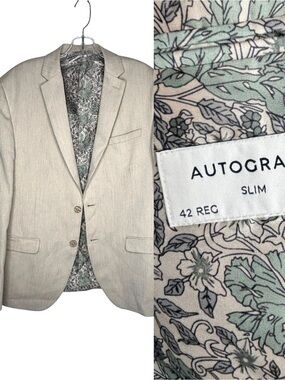 Men's Blazer slim cut 2- button in Light Beige with green Floral Lining 42 reg